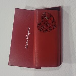 Salvatore Ferragamo Heart Red Leather Bifold Long Wallet